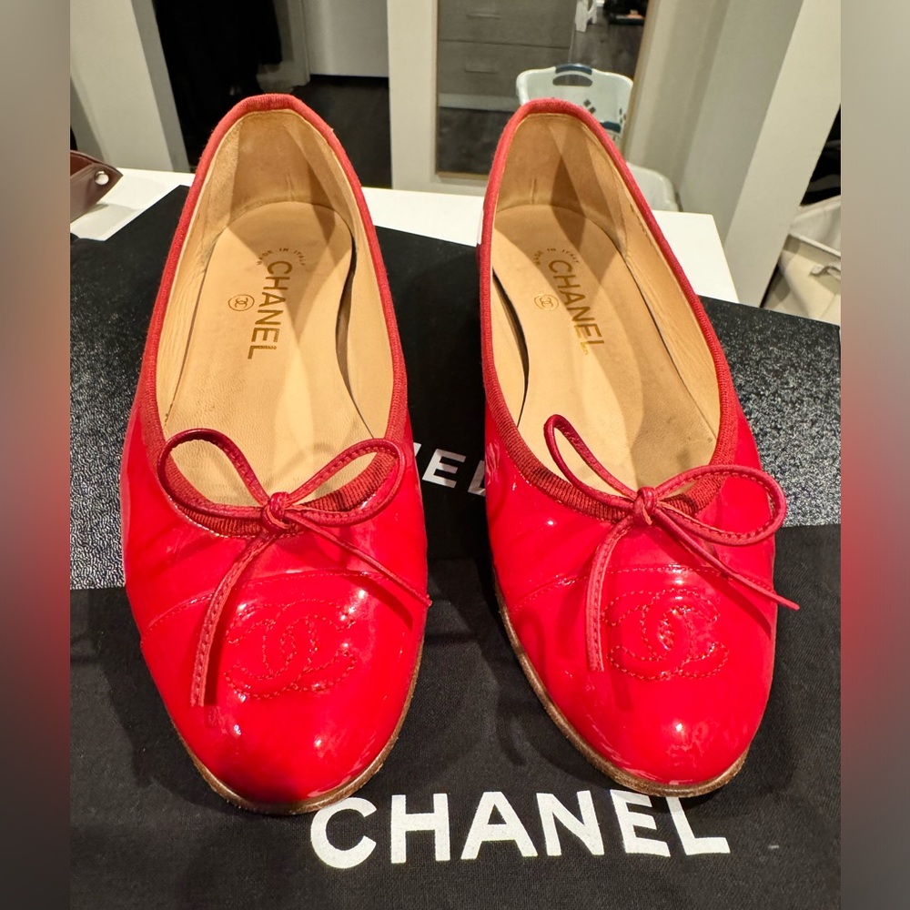 Red Chanel Ballet Flats